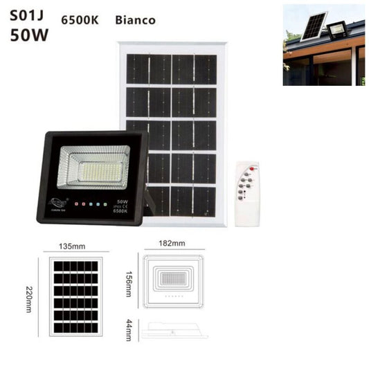 FARO LED FARETTO ALTA LUMINOSITA' PANNELLO SOLARE CREPUSCOLARE TELECOMANDO 50W