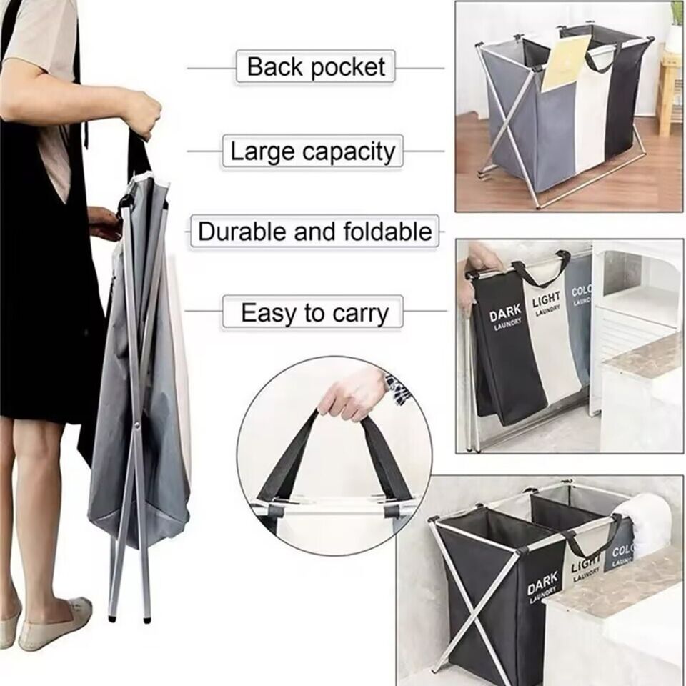 CESTO 3 CONTENITORI PORTA BIANCHERIA PANNI SPORCHI CONTENITORE BAGNO LAVANDERIA