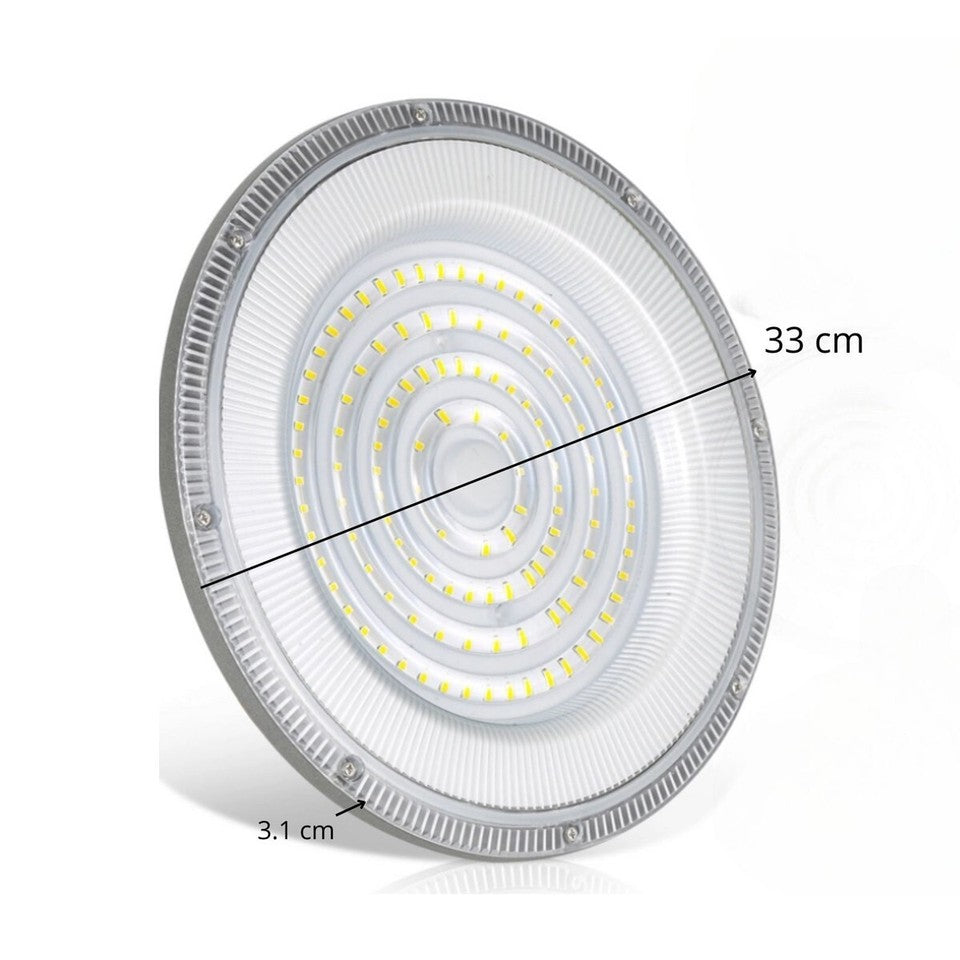 FARO INDUSTRIALE LED 300W DISCO ROTONDO UFO IP65 PLAFONIERA CAMPANA 6500K