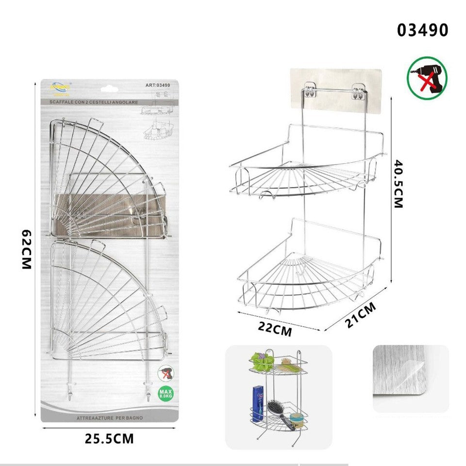 DOPPIA MENSOLA ANGOLARE DA PARETE ADESIVA SCAFFALE ORGANIZER PORTAOGGETTI 03490