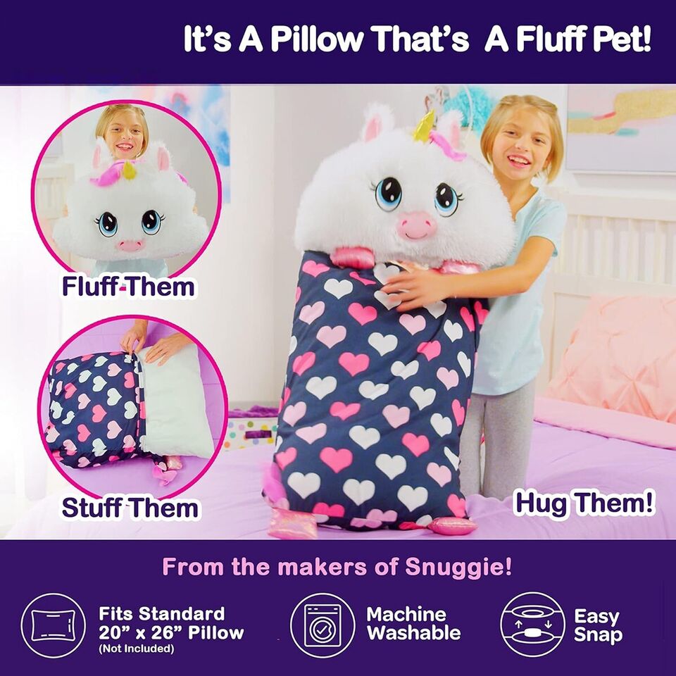 FEDERA COPRI CUSCINO CON PELUCHE UNICORNO RIMOVIBILE IDEA REGALO BAMBINA